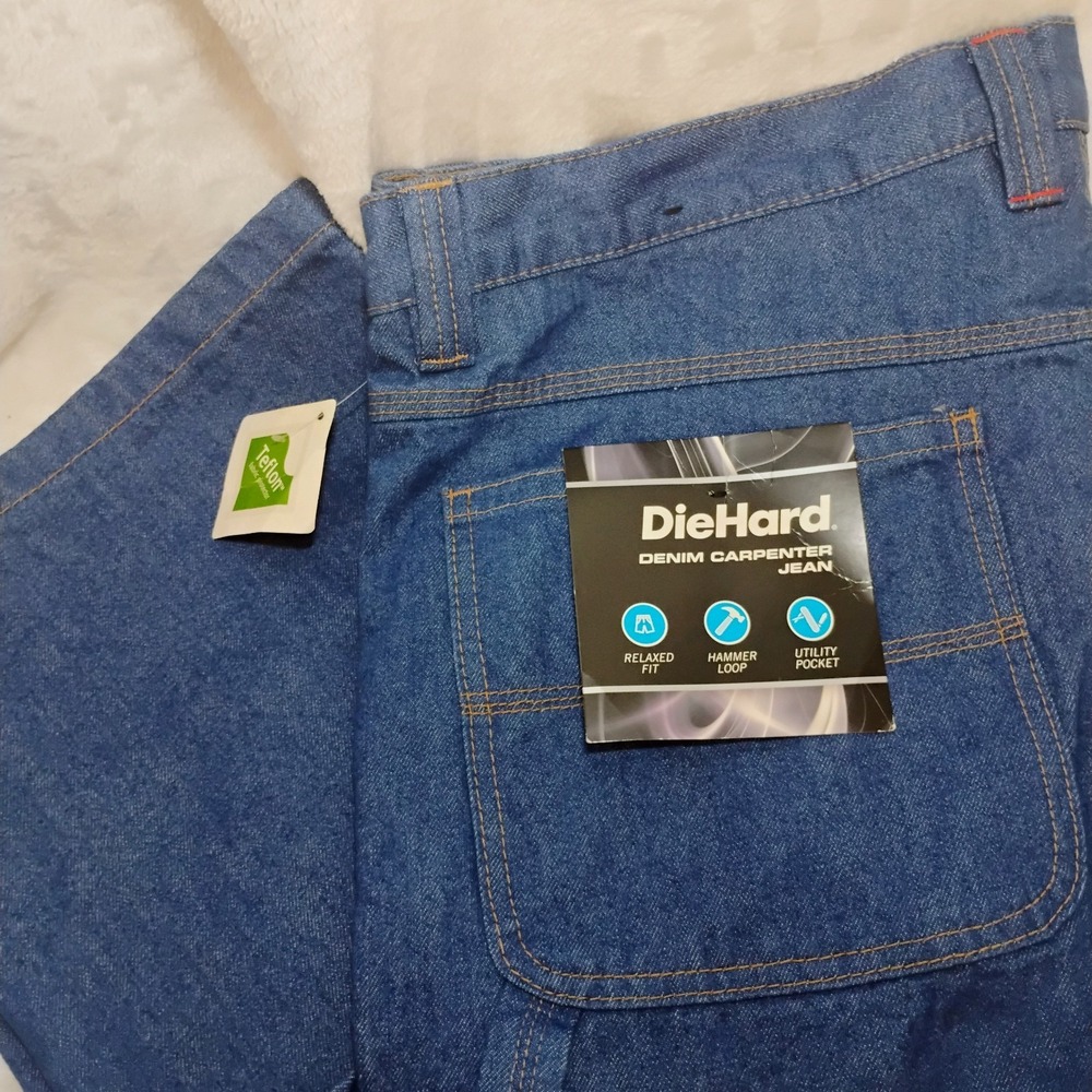 DieHard Mens 40x32 Denim Relaxed Carpenter Jeans Utility Workwear‎ Pants Teflon